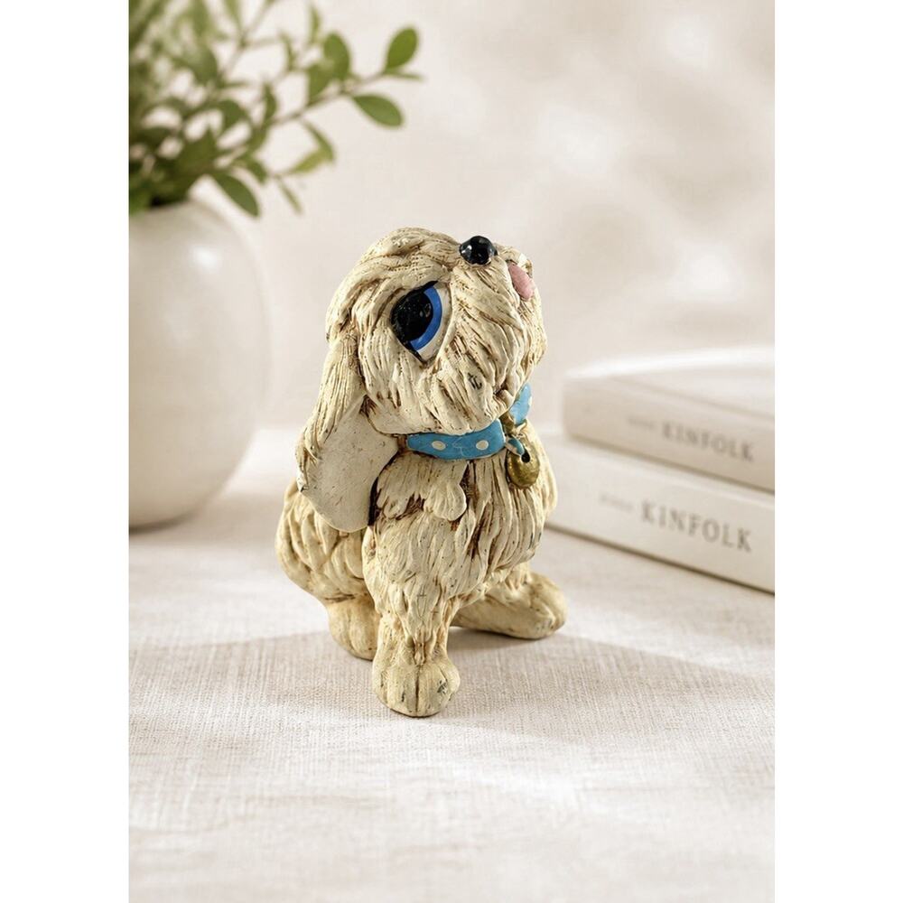 Pendelfin Tammy Dog Figurine Stoneware Made in England Blue Collar Big Eyes